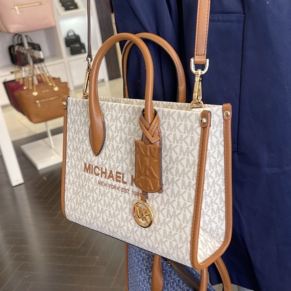 Michael Kors Mirella Small Shopper Top Zip Crossbody Bag Vanilla Logo MK - Picture 12 of 16